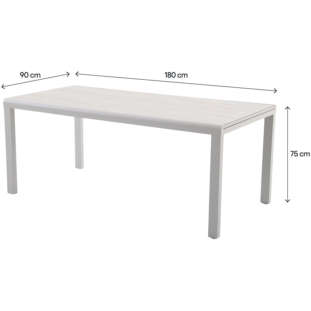 Masa extensibila gradina GOODHOME Mallia, 180-240 x 90 x 75 cm, aluminiu si sticla securizata, alb