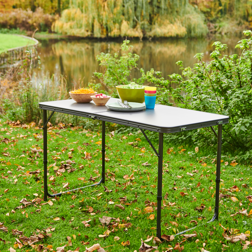 Masa camping Vatani, aluminiu, 120 x 60 x 54 cm, gri
