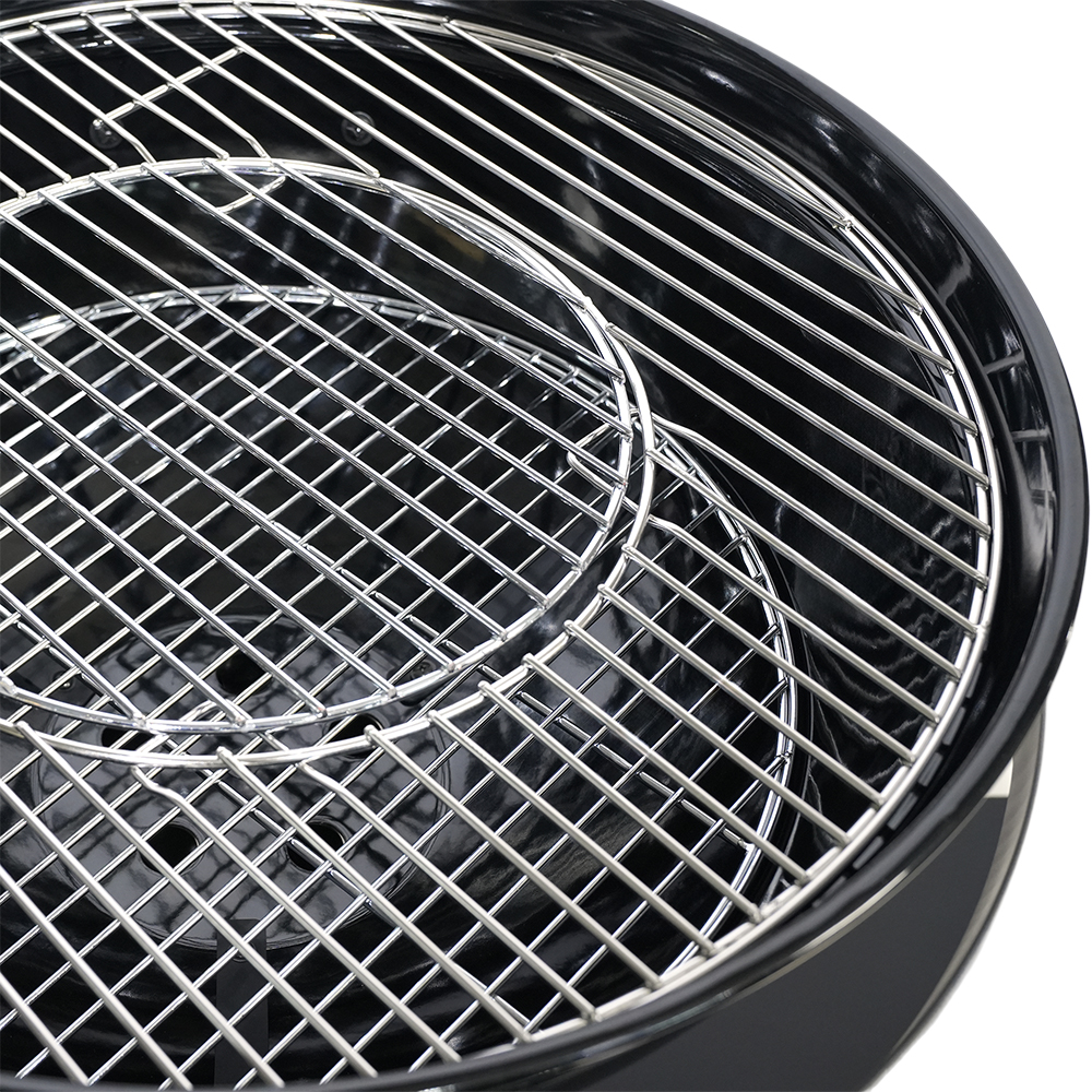 Gratar carbune GOODHOME BBQ Elland, 57cm, 1 suprafata, 4 role, negru