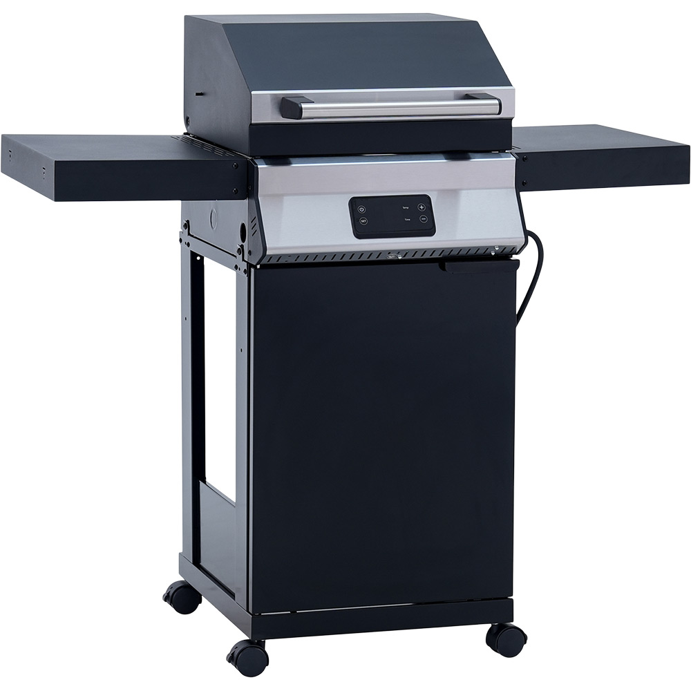 Gratar electric EU, 107 x 48 x 134 cm, grill emailat portelanat, otel, negru 