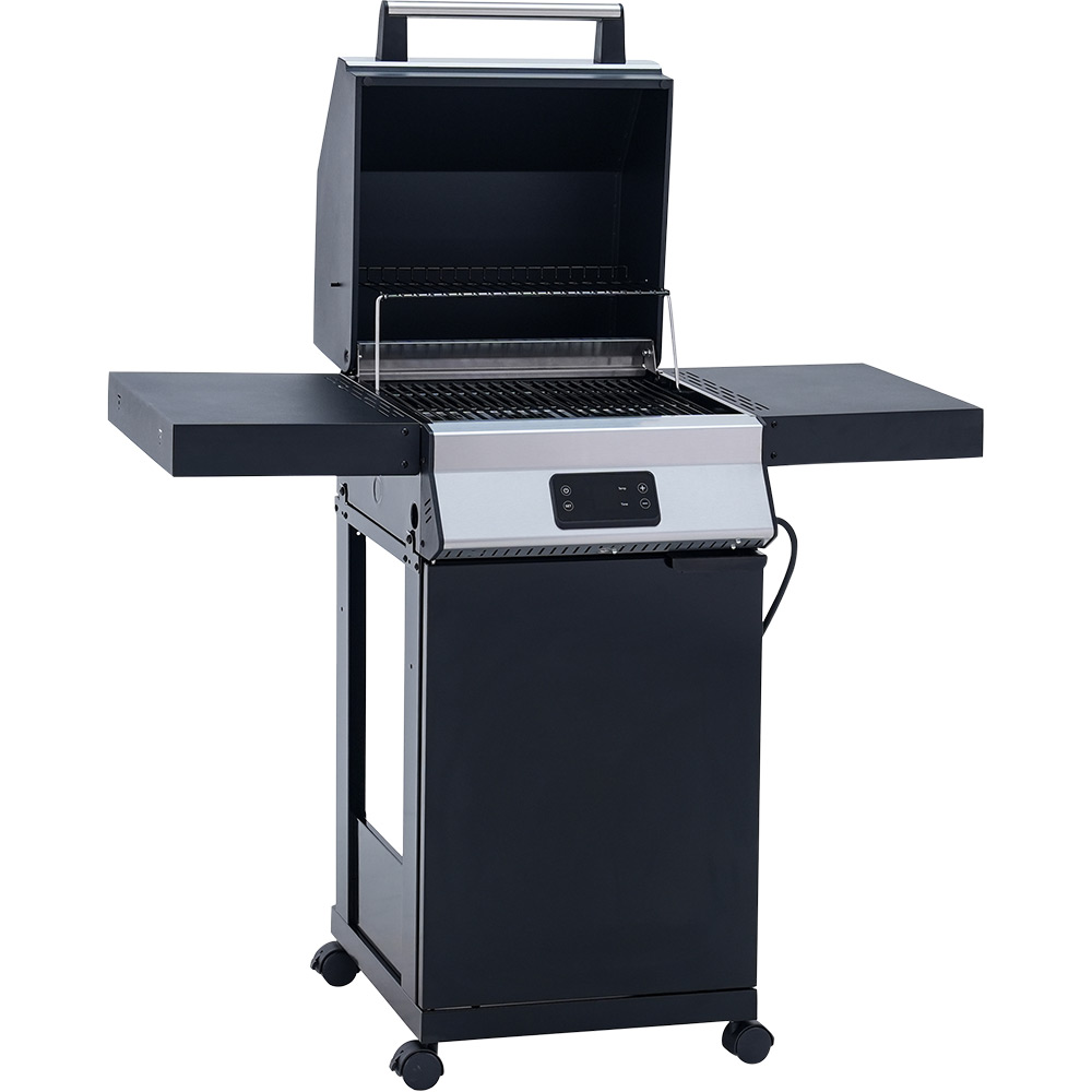 Gratar electric EU, 107 x 48 x 134 cm, grill emailat portelanat, otel, negru 