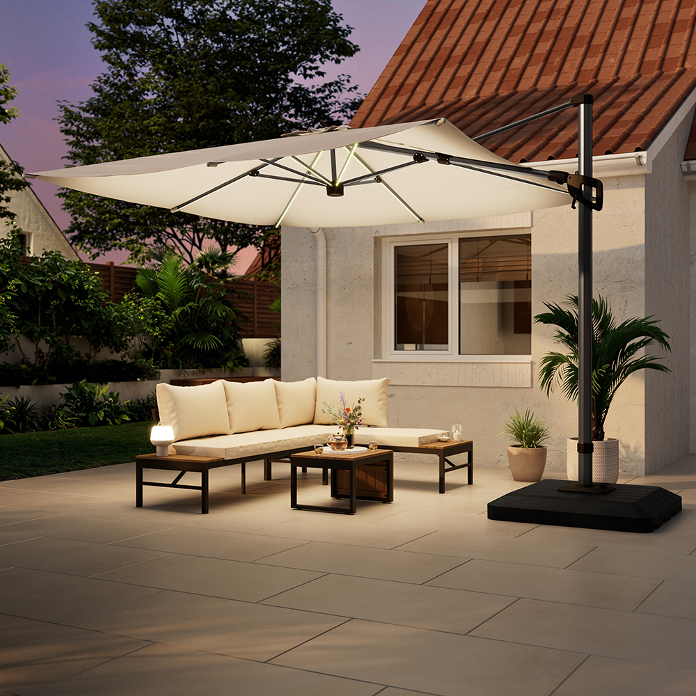 Umbrela de exterior GOODHOME Corby, LED, 3 x 3m, alb