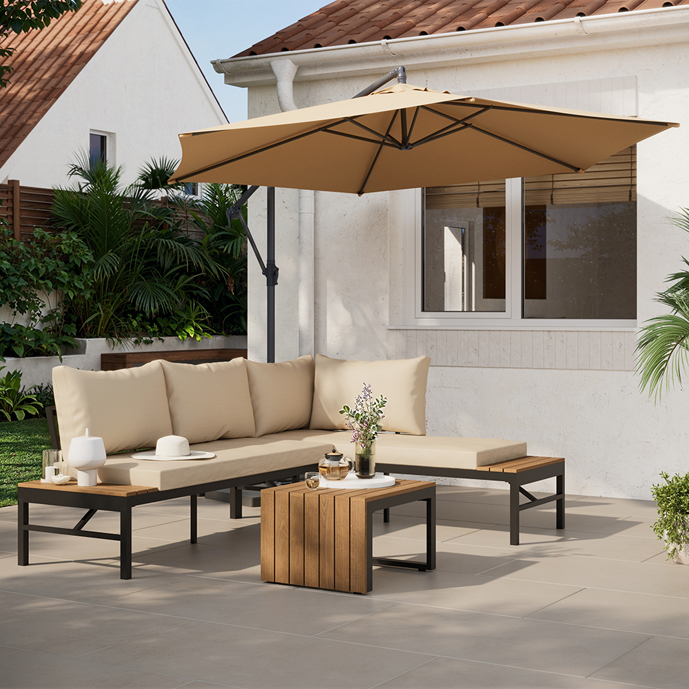 Set mobilier gradina GOODHOME Sumba, 3 piese, crem