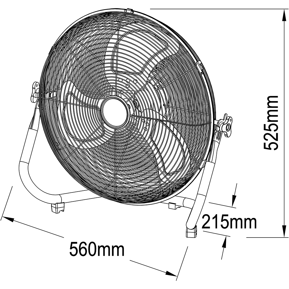 Ventilator industrial de podea, 3 trepte viteza, 45cm, 120W, negru