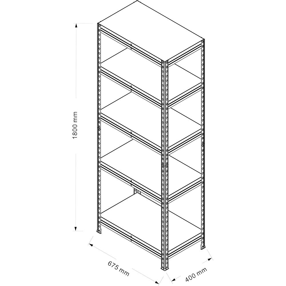 Raft atelier GOODHOME Rivet, metal, 67.5 x 40 x 180 cm, 150 kg/polita, negru