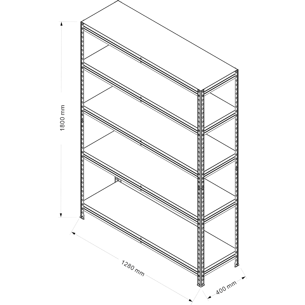 Raft atelier GOODHOME Rivet, metal, 128 x 40 x 180 cm, 300 kg/polita, negru