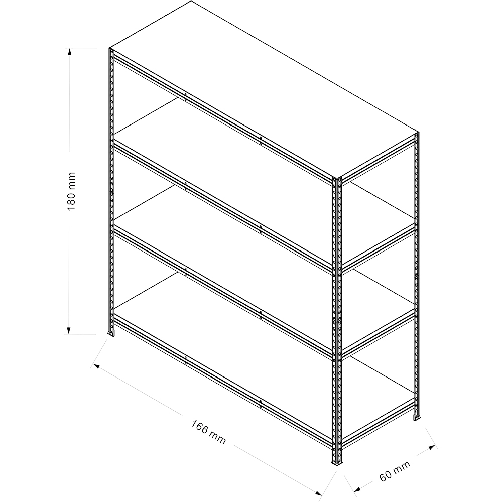 Raft atelier GOODHOME Rivet, metal, 166 x 60 x 180 cm, 300 kg/polita, negru
