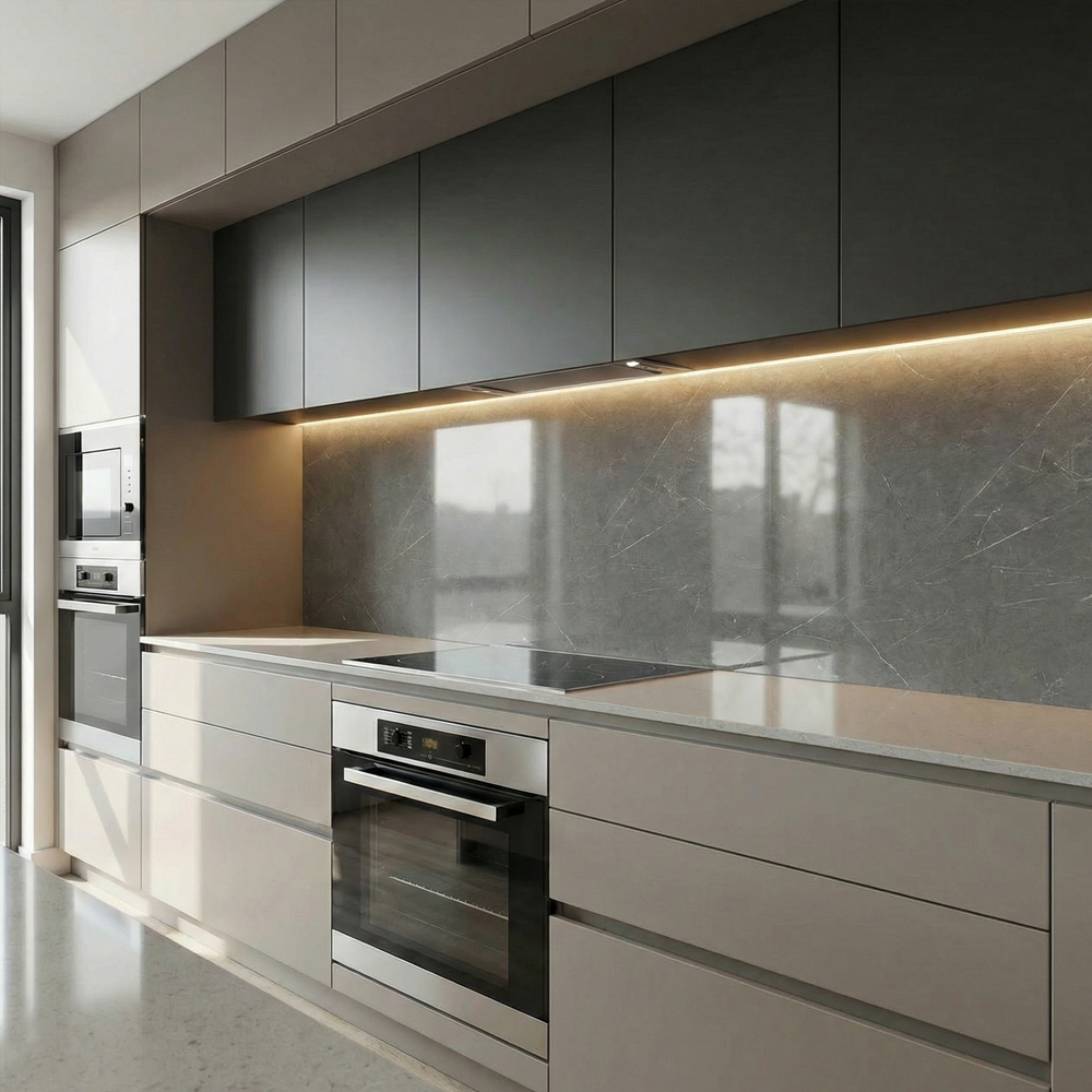 Panou decorativ Travertino, WPC, 120 x 278 cm, gri