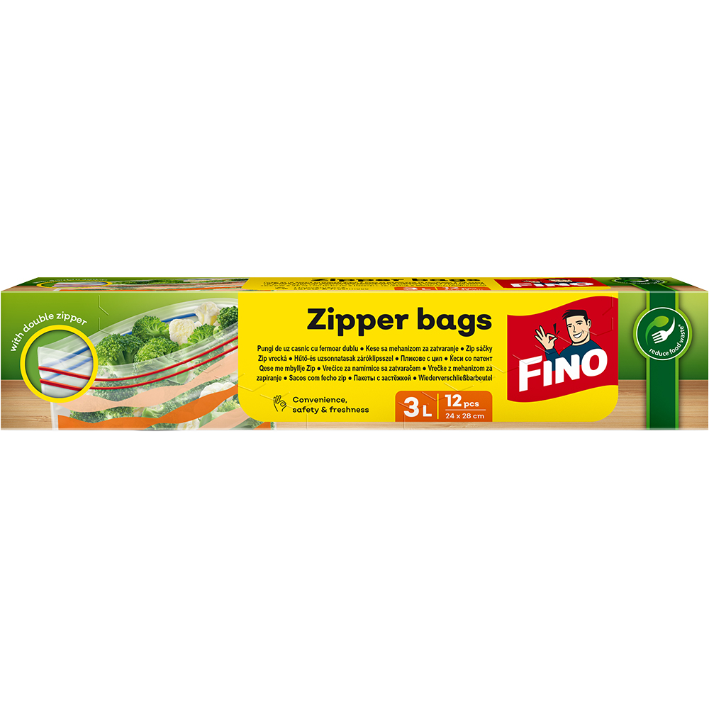 Pungi alimentare FINO, cu fermoar, 3l, 24 x 28 cm, 12 bucati