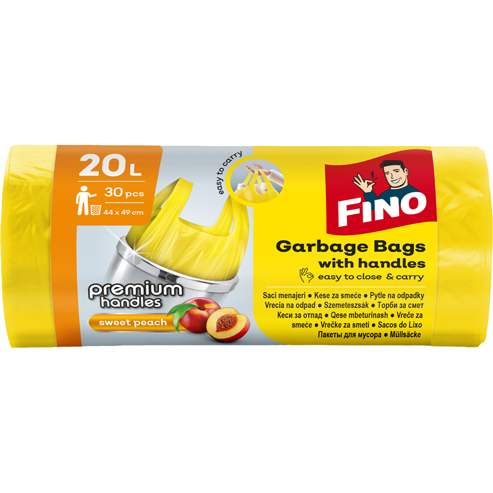 Saci menajeri cu manere FINO Premium, 30 bucati, 20 l, galben