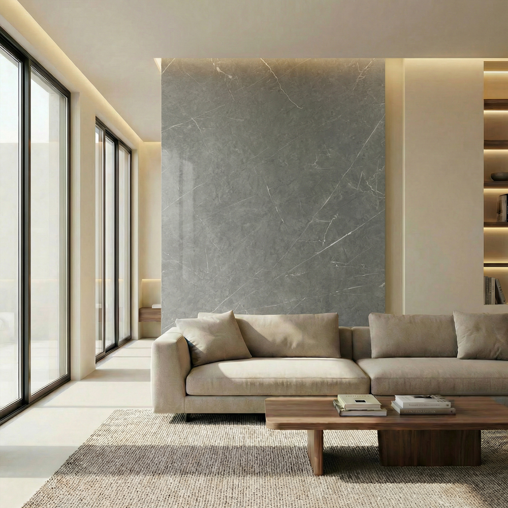 Panou decorativ Travertino, WPC, 120 x 278 cm, gri