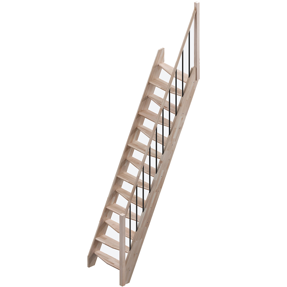 Scara din fag cu balustrada de aluminiu RAL 9005 Kyoto, 290 x 74.5 cm, fag-metal