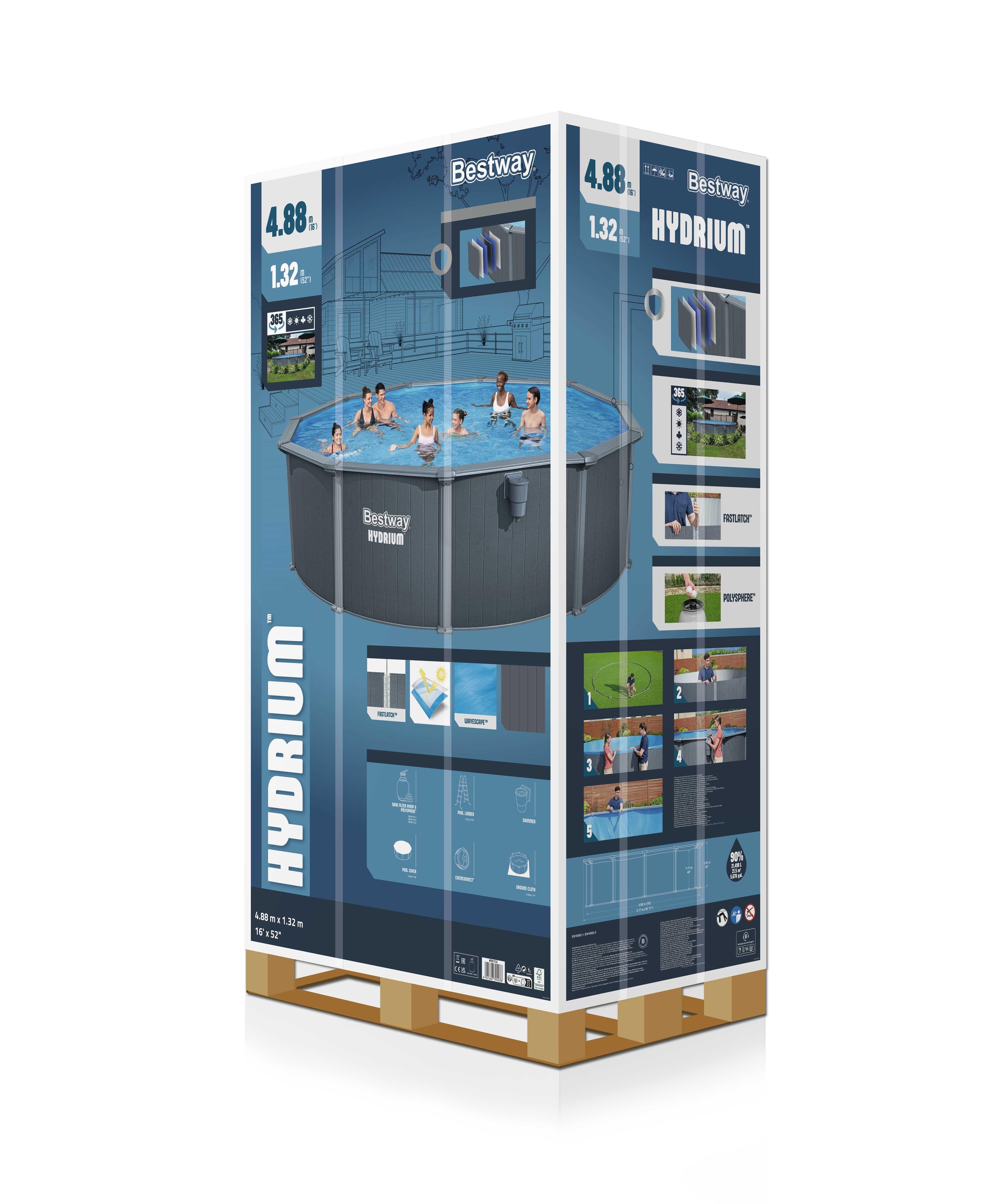 Piscina BESTWAY HYDRIUM, rotunda, otel galvanizat, 488x132 cm, 21490L