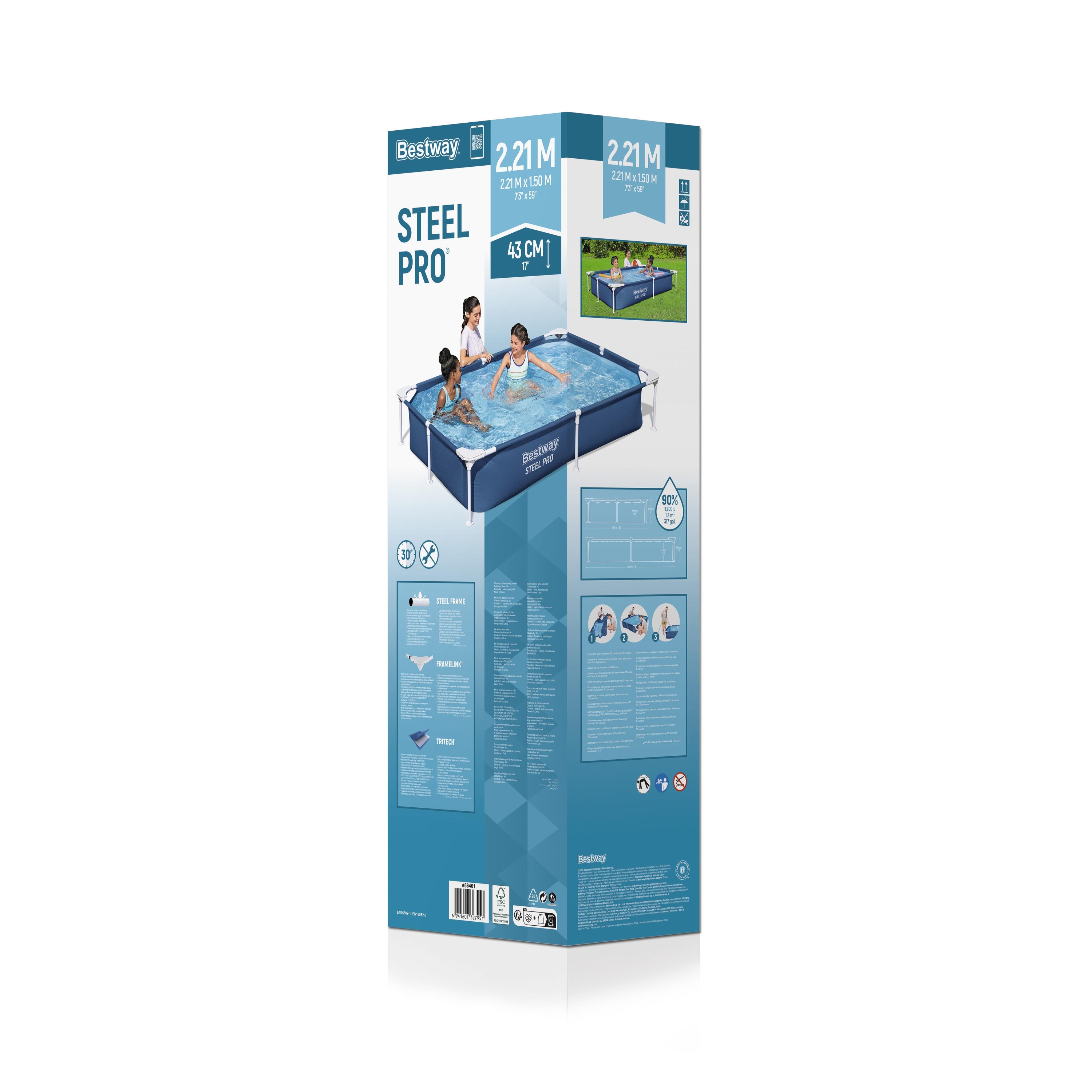 Piscina BESTWAY STEEL PRO, dreptunghiulara, 221x150x43 cm, 1200L