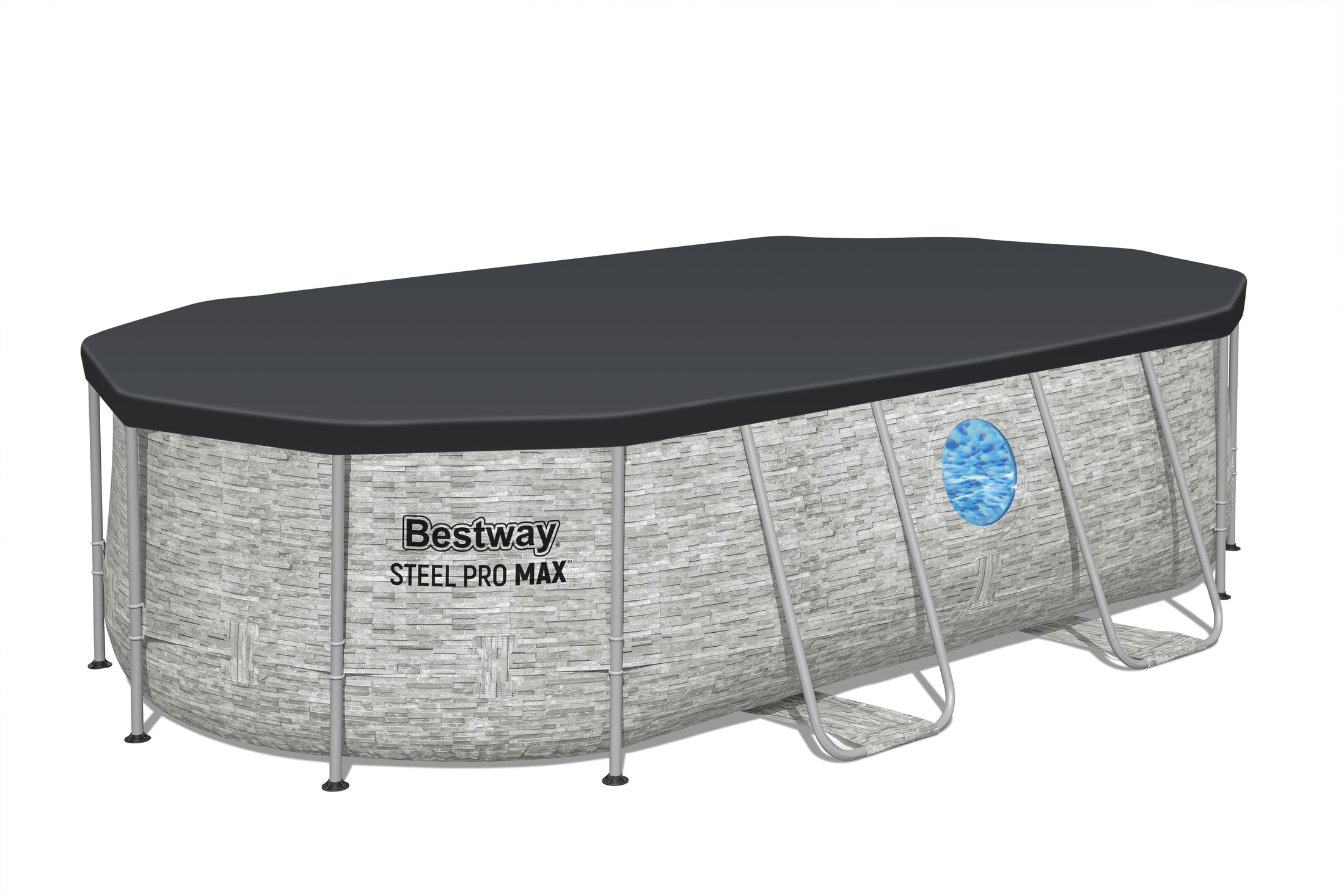 Piscina BESTWAY STEEL PRO MAX Splashview, ovala, cu ferestre, 427x250x100 cm, 7250L