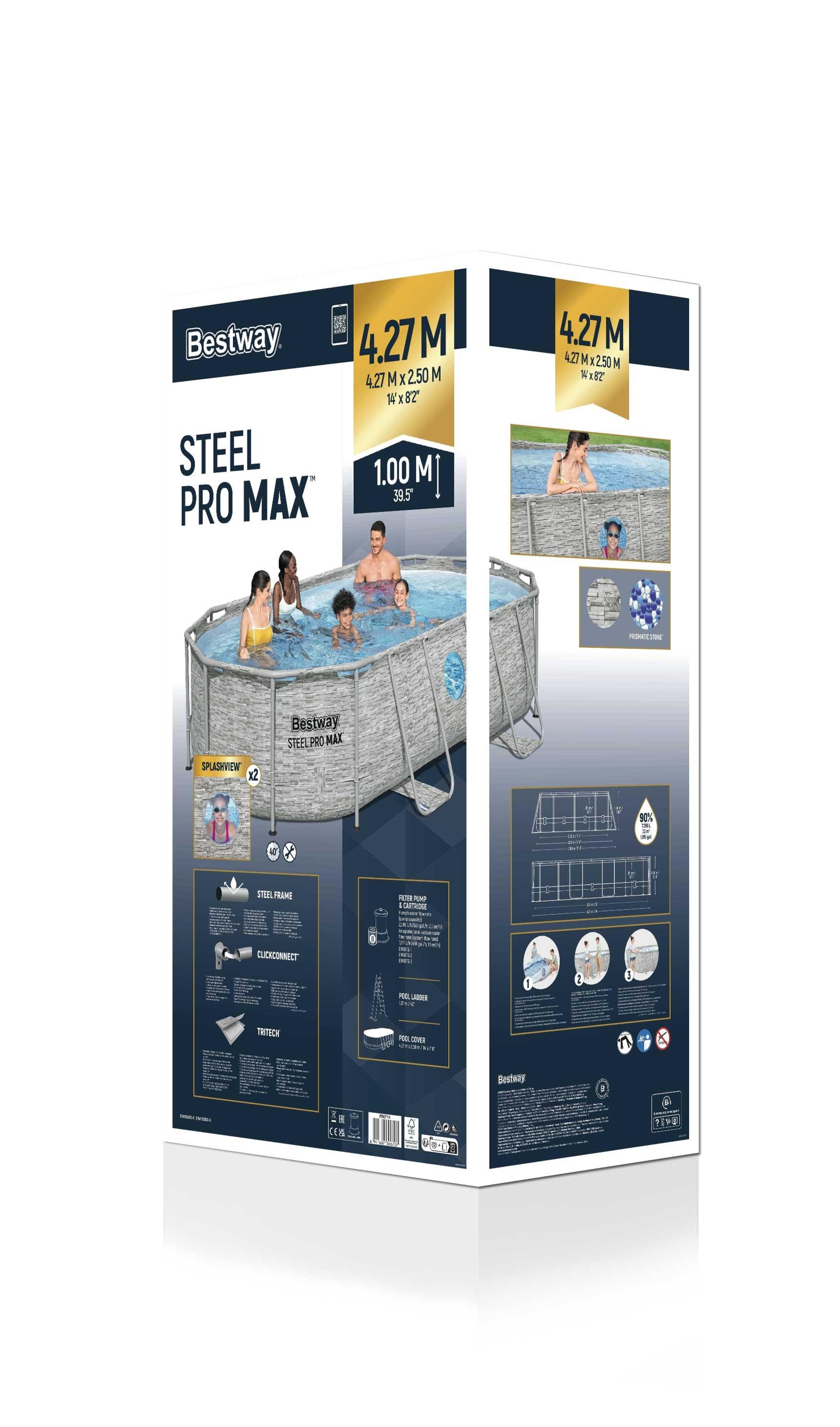 Piscina BESTWAY STEEL PRO MAX Splashview, ovala, cu ferestre, 427x250x100 cm, 7250L