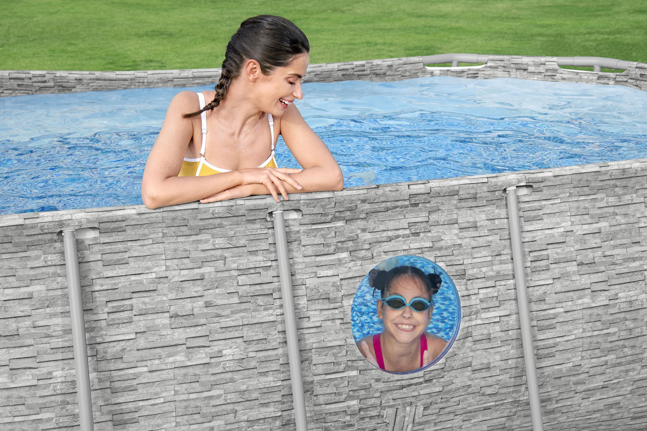 Piscina BESTWAY STEEL PRO MAX Splashview, ovala, cu ferestre, 427x250x100 cm, 7250L