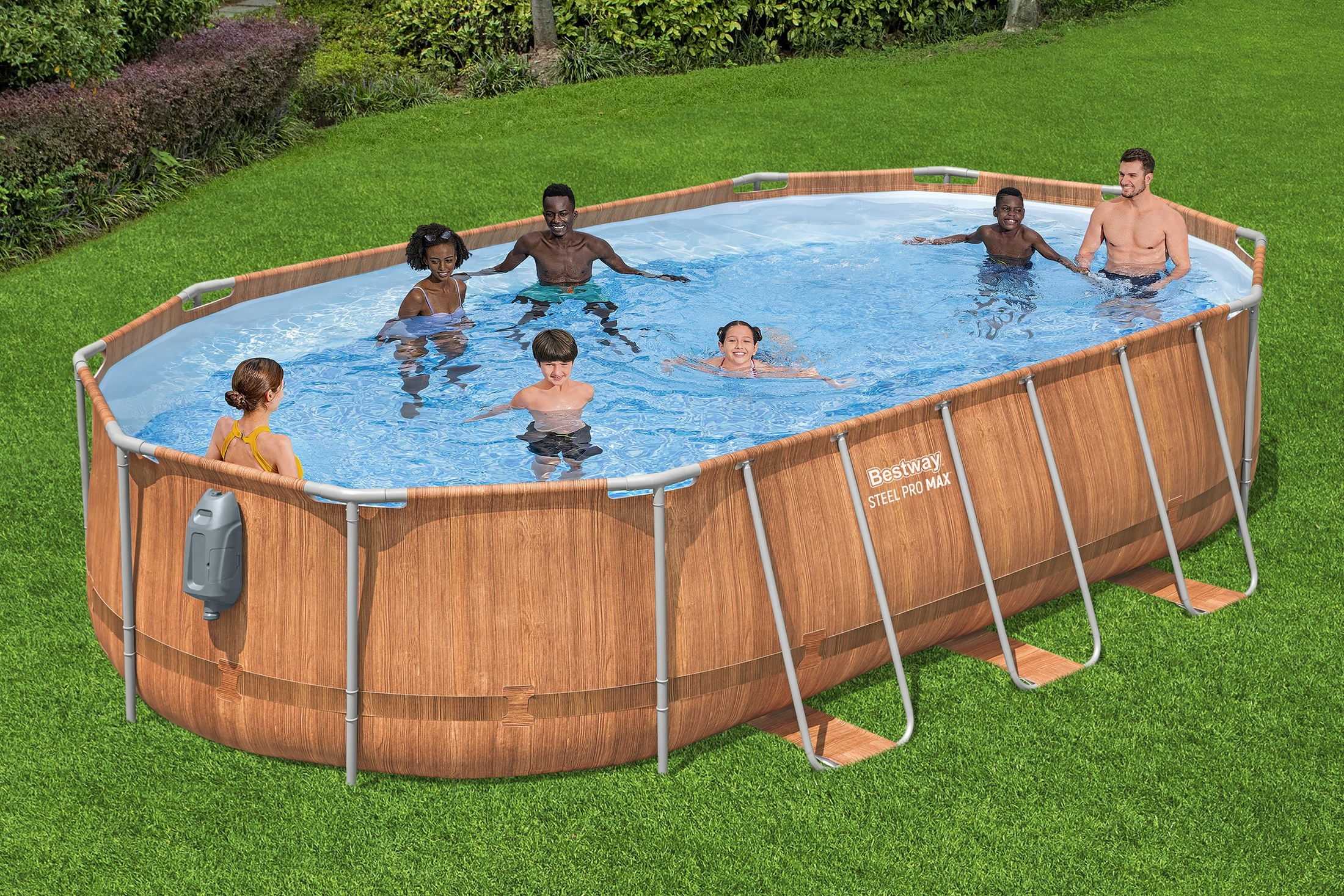 Piscina supraterana BESTWAY STEEL PRO MAX Comfort Jet Series, ovala, 610x366x122 cm, 20241L