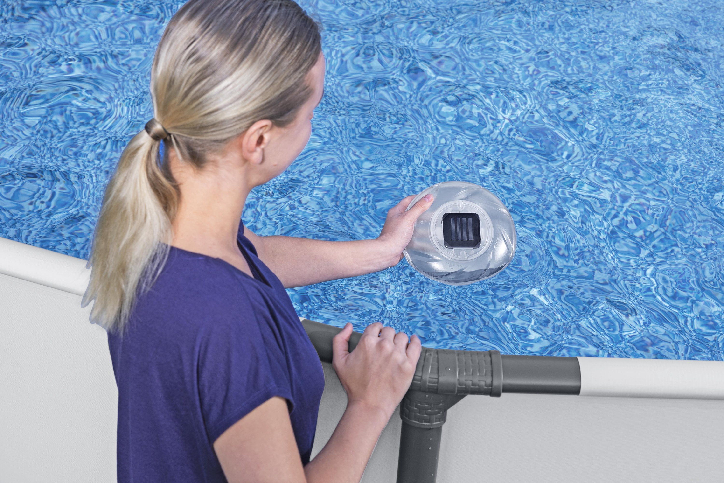 Lampa solara LED BESTWAY, pentru piscina, 7 culori, plutitoare, diametru 18 cm