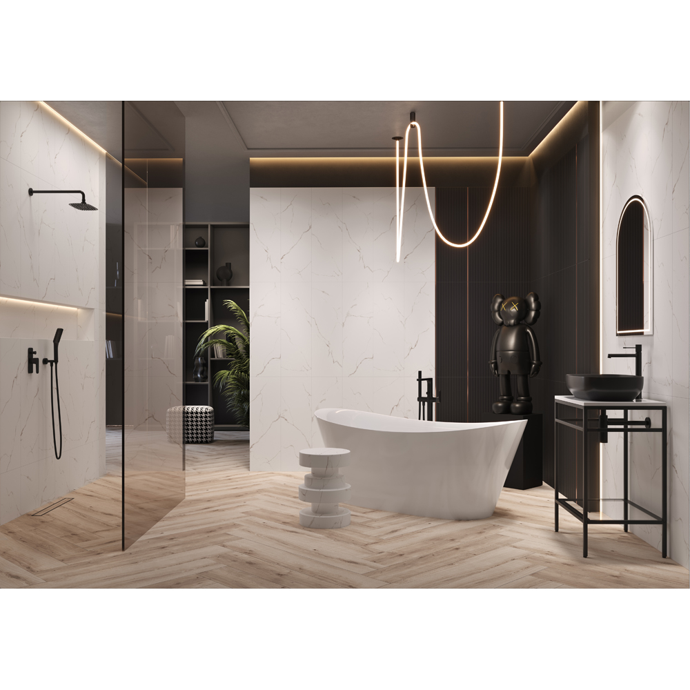 Fraianta interior Cersanit Side Calacatta Stone, 29 x 89 cm, 1.29 mp/cutie, alb