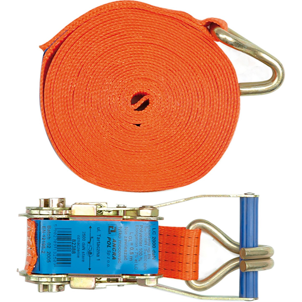 Curea de fixare cu clichet VOREL, 50 mm x 4 m, sarcina maxima 4T, 2 PS poliester si metal, portocaliu
