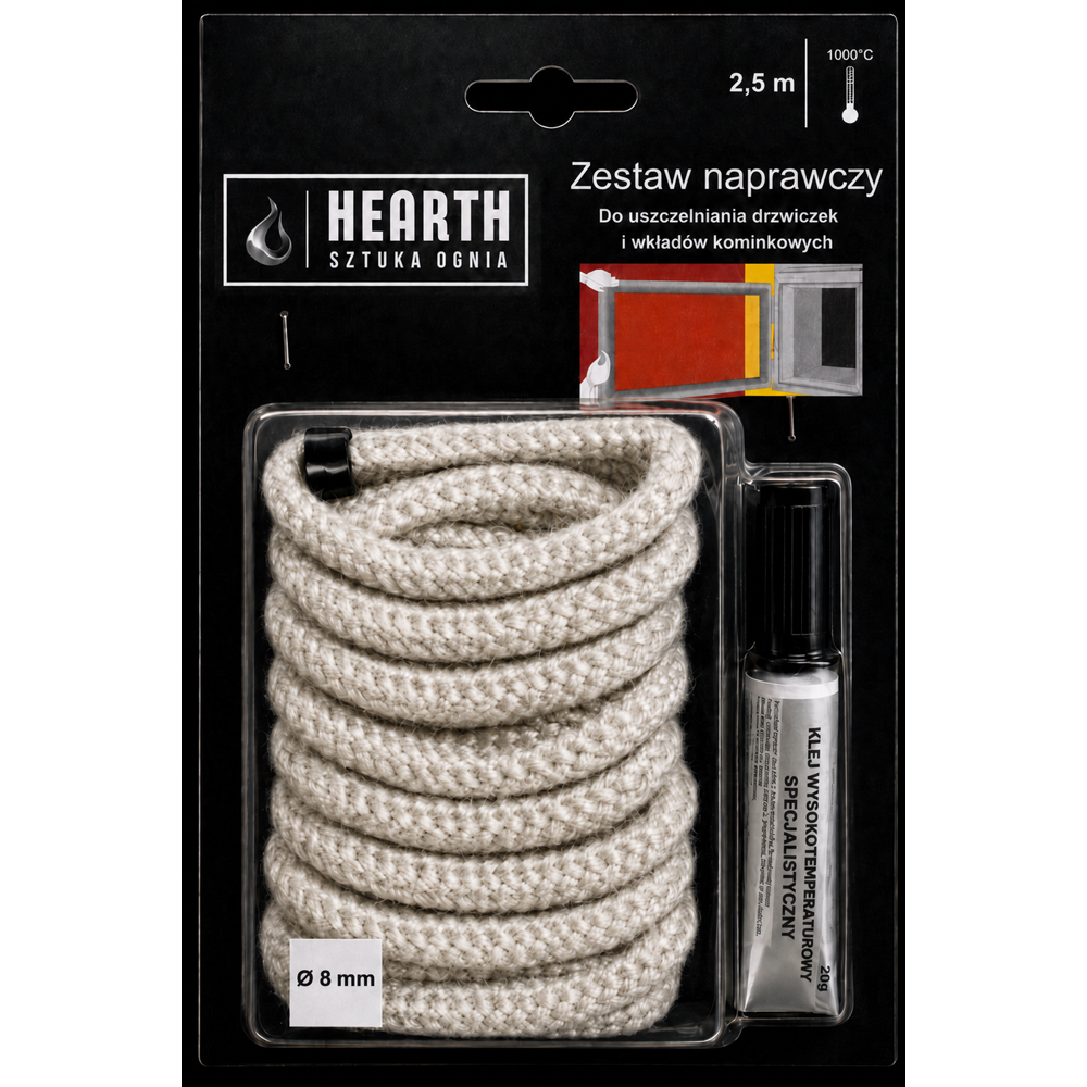Kit etansare semineu, snur termorezistent D 8 mm si adeziv 28g