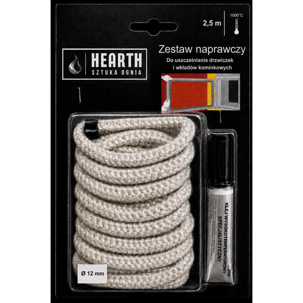 Kit etansare semineu, snur termorezistent D 12 mm si adeziv 28g