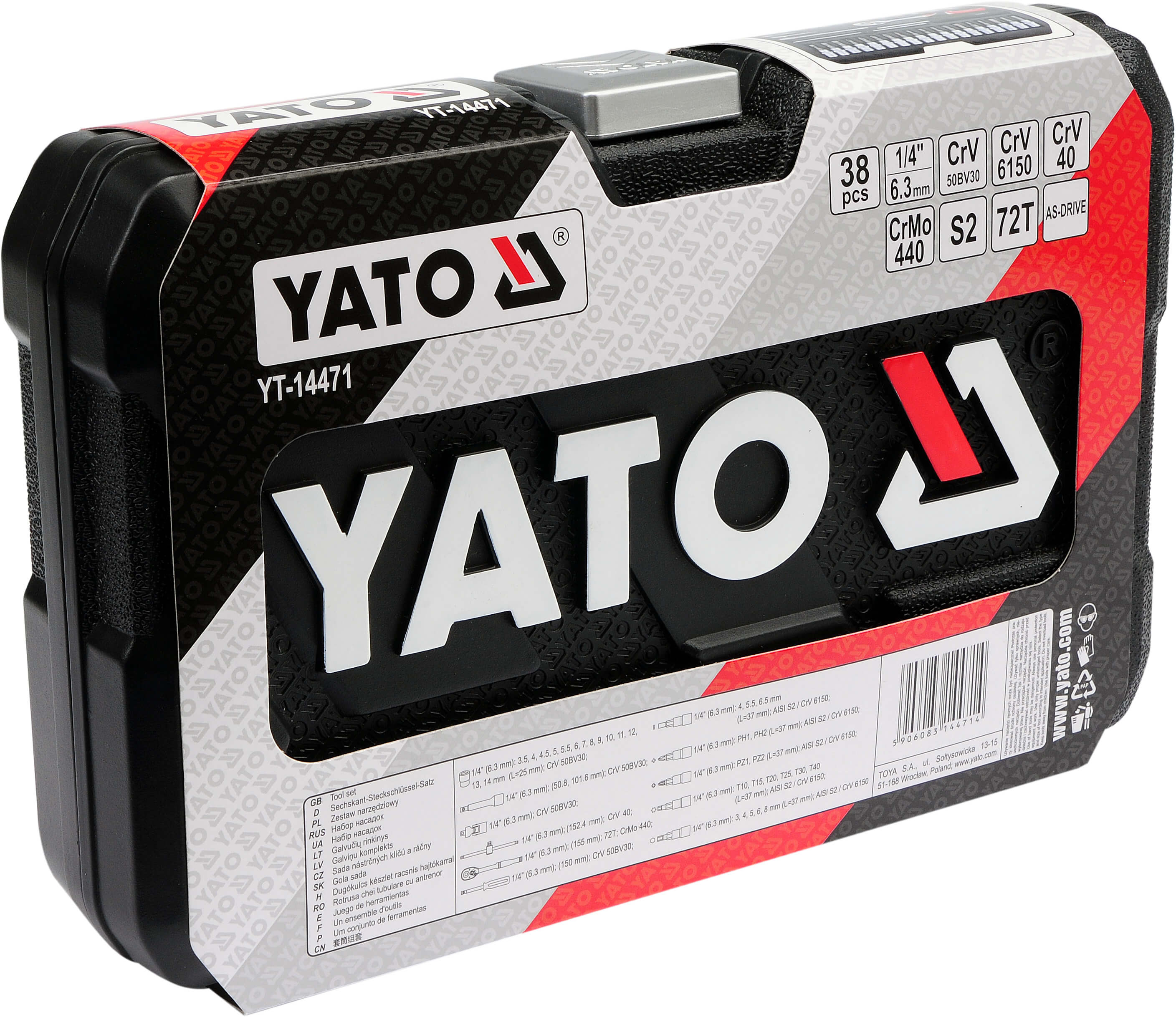 Trusa chei tubulare si antrenor Yato YT-14471, 1/4", 38 piese