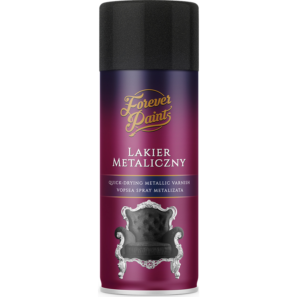 Spray lac metalizat satinat Forever Paints, negru, 400 ml
