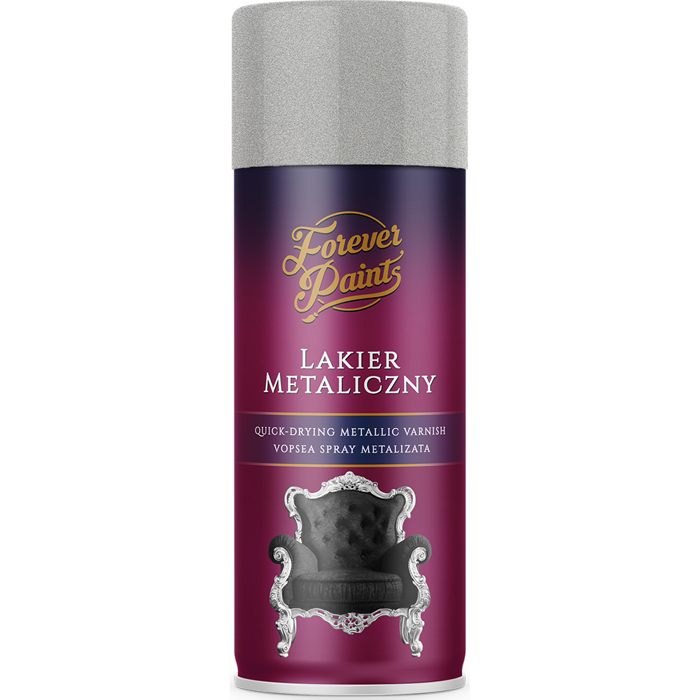 Spray lac metalizat satinat Forever Paints, argintiu, 400 ml