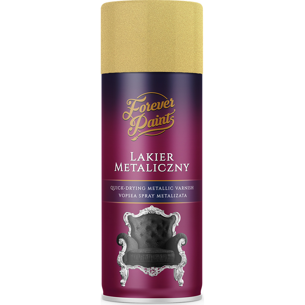 Spray lac metalizat satinat Forever Paints, auriu, 400 ml