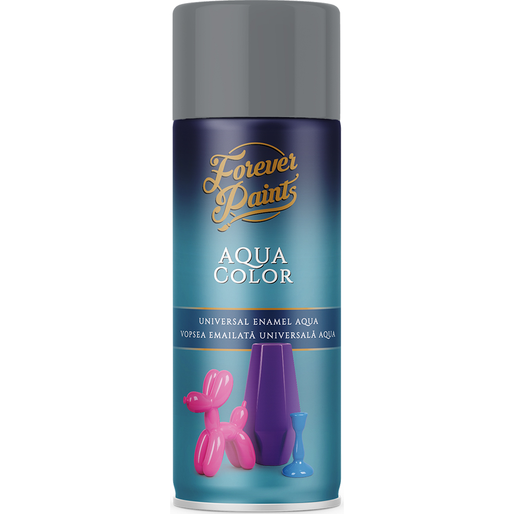 Spray vopsea email universala pe baza de apa Forever Paints Aqua Color, gri inchis lucios (RAL 7046), 400 ml
