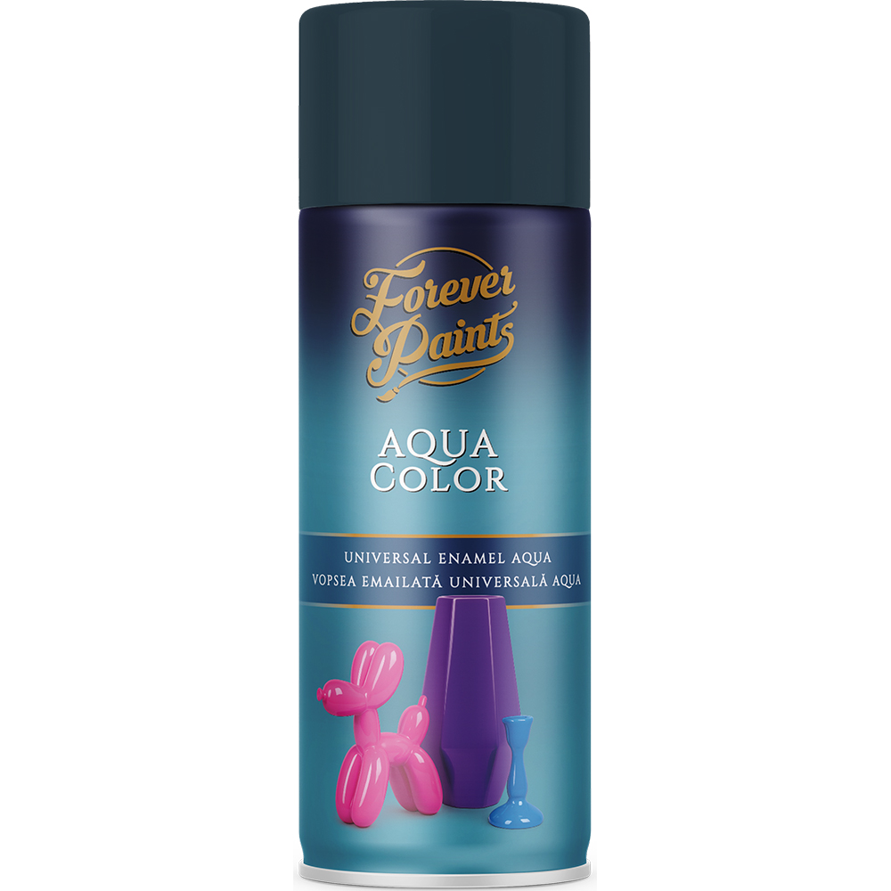 Spray vopsea email universala pe baza de apa Forever Paints Aqua Color, gri antracit lucios (RAL 7016), 400 ml