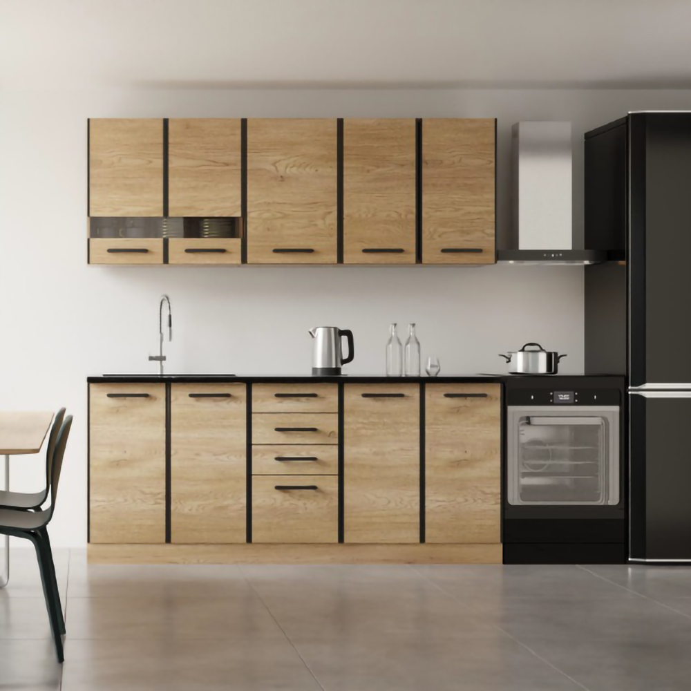 Mobila bucatarie Niki XII, PAL, 200 x 46 x 210 cm, balamale soft-close, stejar cremona