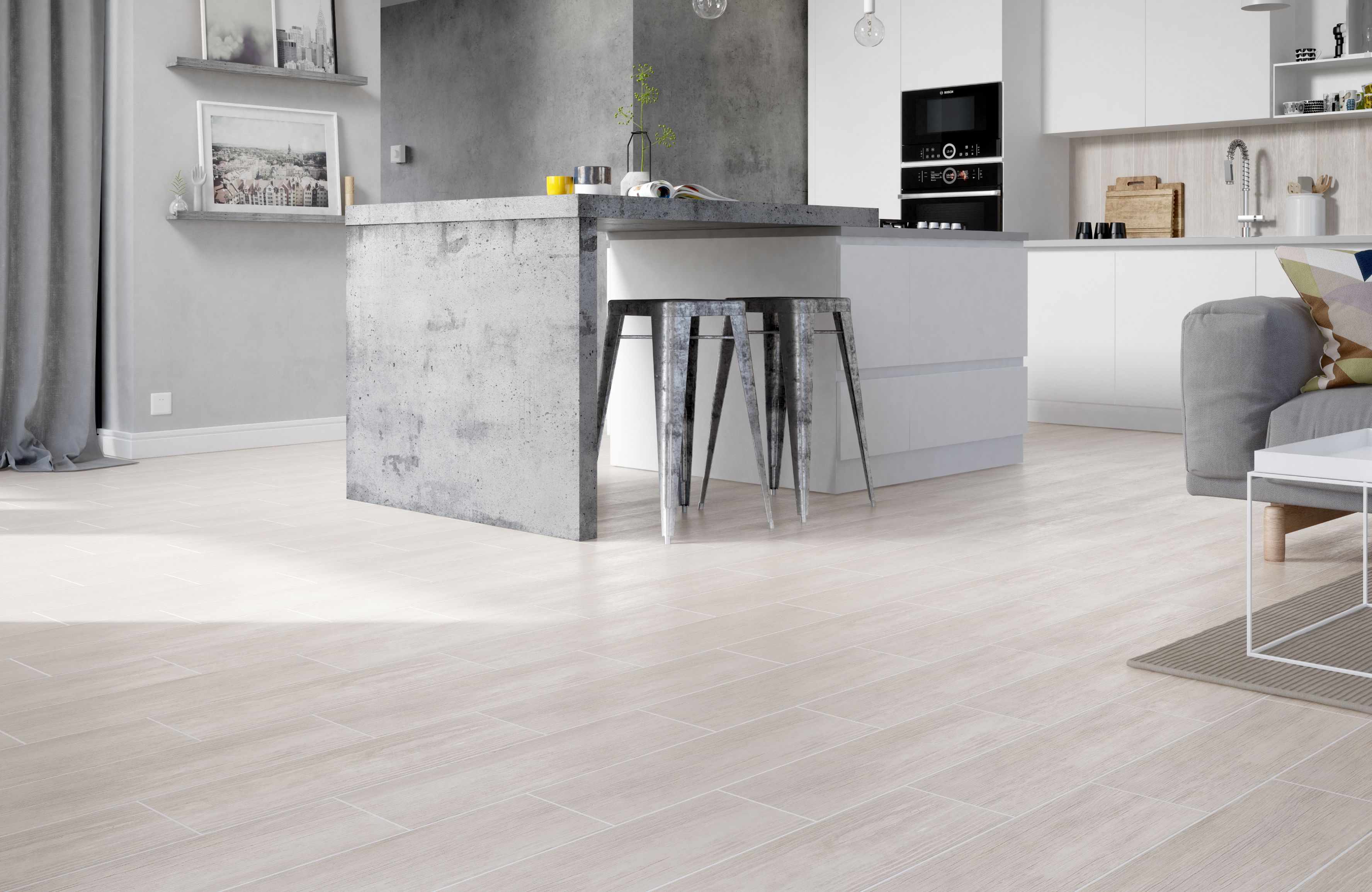 Gresie exterior/interior Cersanit Finwood Wood, 18.5 x 59.8 cm, 1 mp/cutie, alb