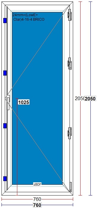 Usa exterior FENSTERWELT, cu geam, 3 camere, dreapta, PVC, 76 x 205 cm, alb
