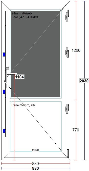 Usa exterior FENSTERWELT, cu geam, 4 camere, 2/3, dreapta, PVC, 88 x 203 cm, alb