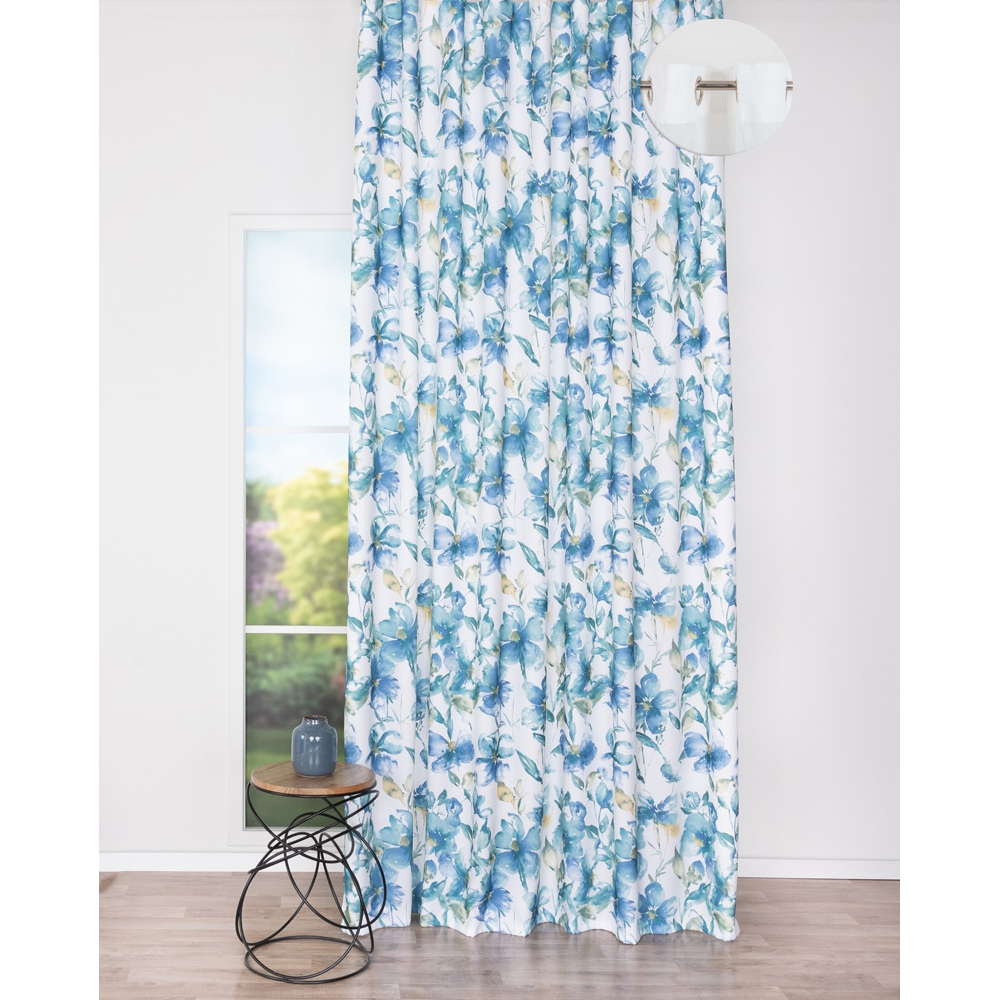 Draperie Vento, inele, 140 x 260 cm, semiopac, turcoaz