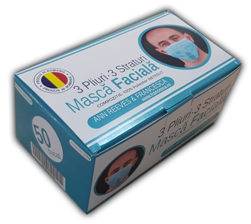 Set 50 masti protectie faciala, 3 straturi