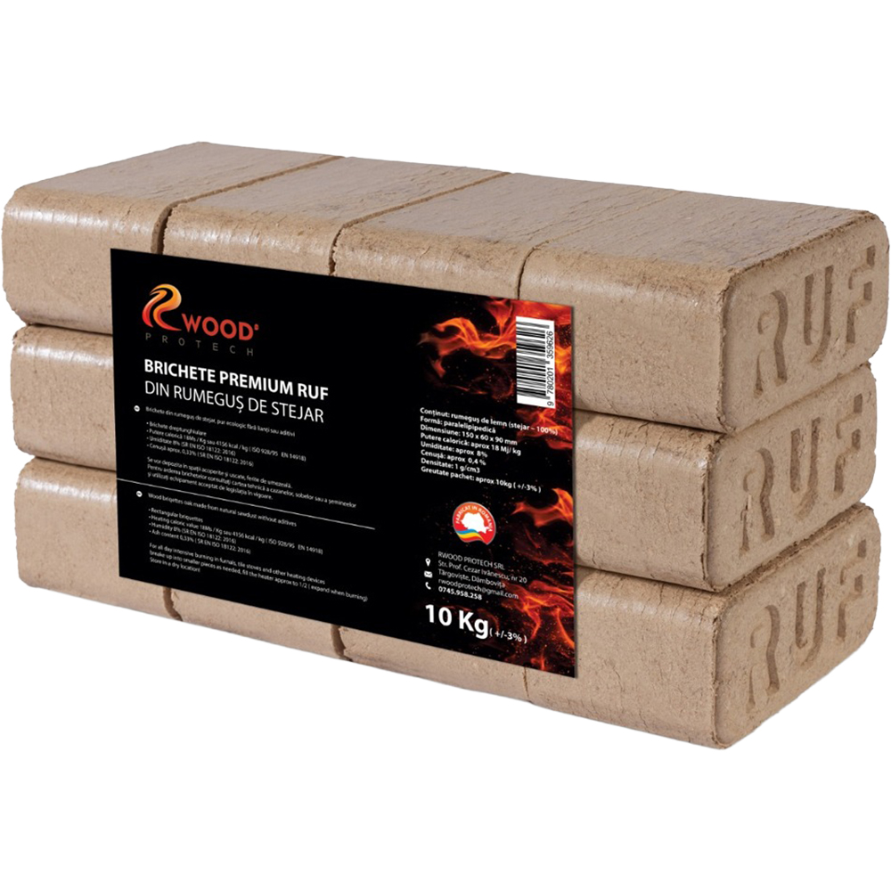 Brichete de foc premium, tip RUF, din rumegus stejar, 10 kg