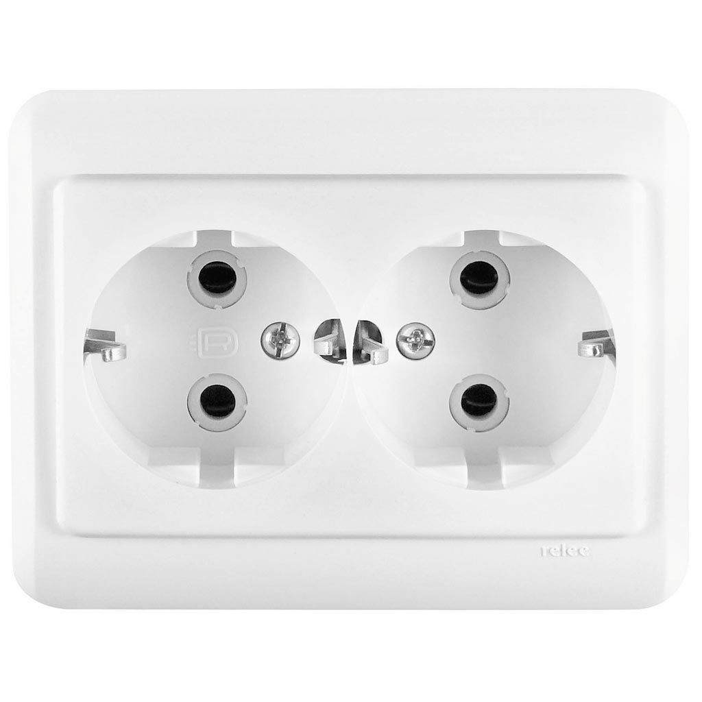 Priza dubla ceramica ELEGANT 16A, ST incastrat, alba   Relee Medias