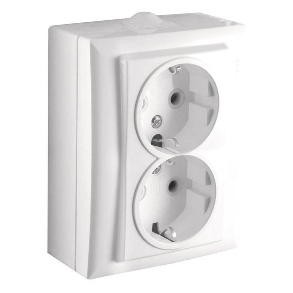 Priza dubla ceramica Schuko IP20, alba, tip ELEGANT   Relee Medias