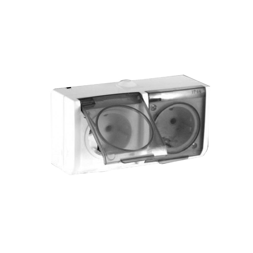 Priza dubla cu protectie IP44, alba, tip ELEGANT   Relee Medias
