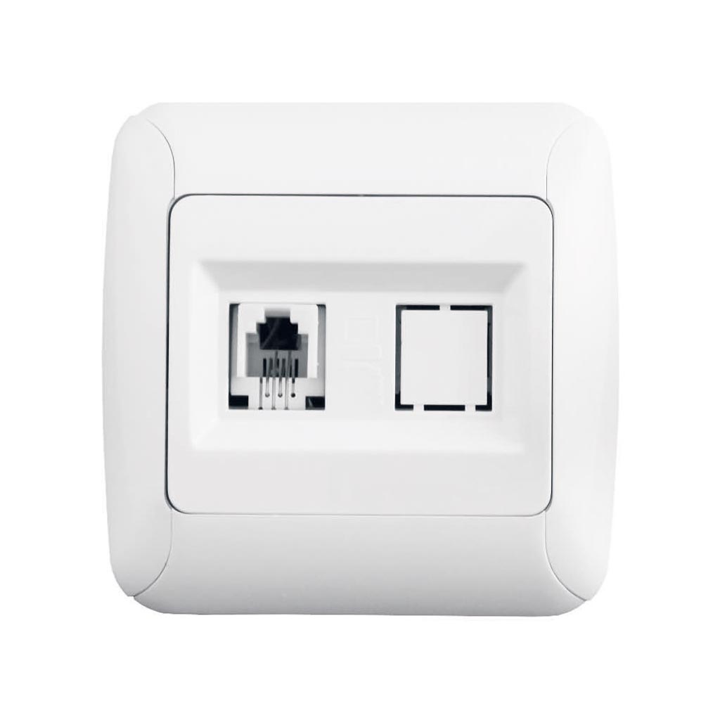 Priza telefon, tensiune 220 V, alba, 16 A, IP20