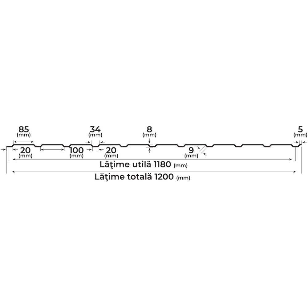 Tabla cutata T8 BILKA, argintiu zincat, 0.3 mm, 200 x 96 cm