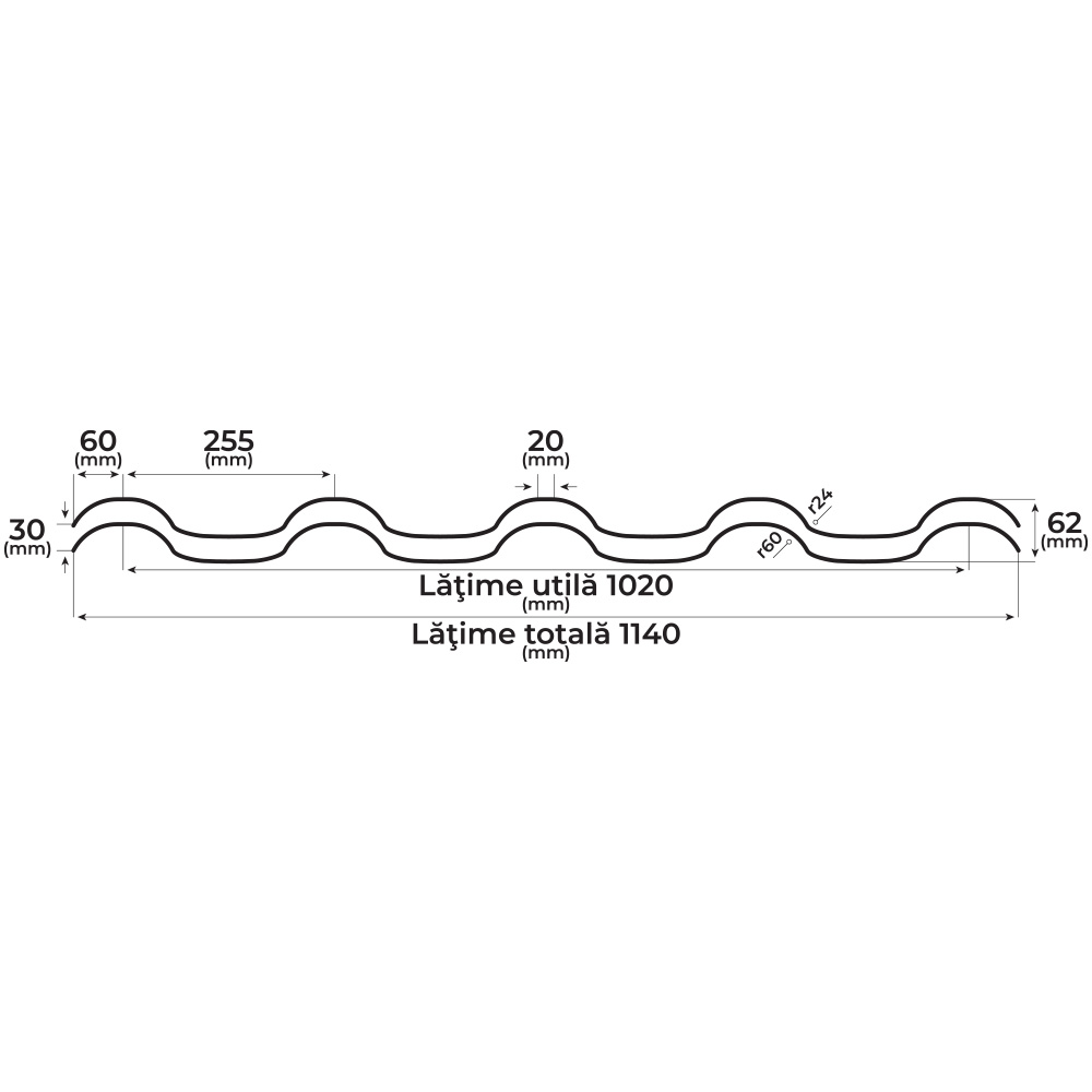 Tigla metalica BILKA Romanic, rosu grandemat (RAL 3011), 0.5 mm
