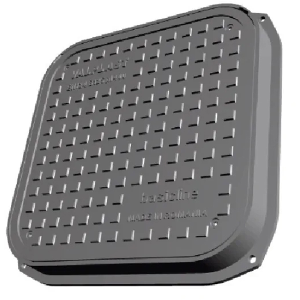 Capac cu rama VALPlast, Compozit SMC A15, patrat, pas liber 400 mm, 483 x 483 x 55 mm