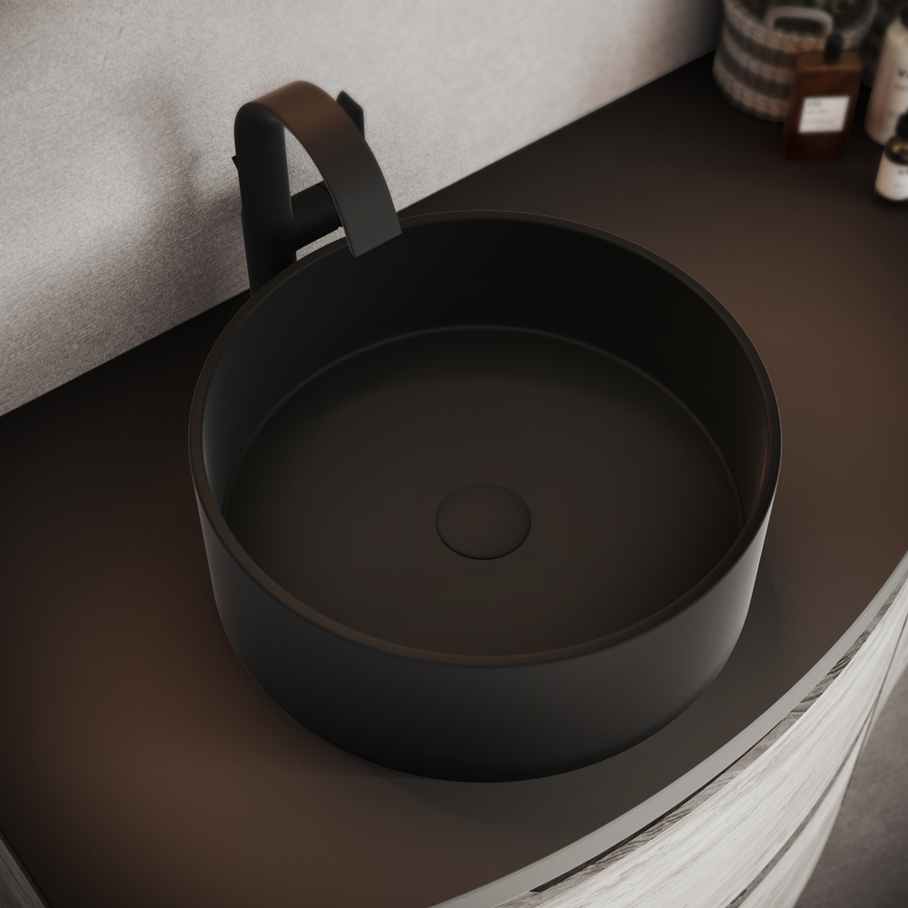 Lavoar pe blat SAVINIDUE Winter, ceramica, 36 x 14 cm, negru