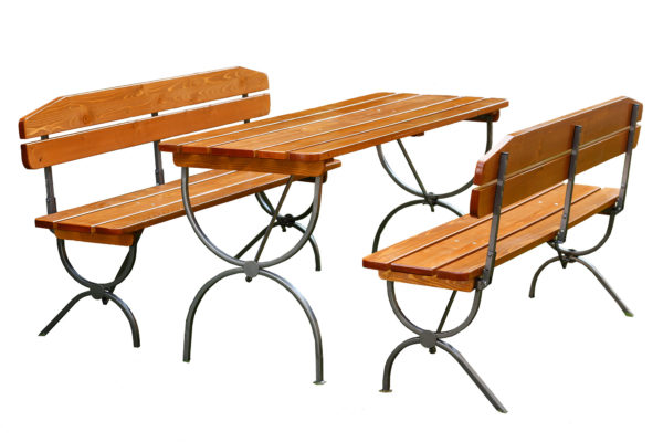 Set mobilier gradina/terasa/berarie Linz, lemn, masa + 2 banci cu spatar, 3 piese, maro