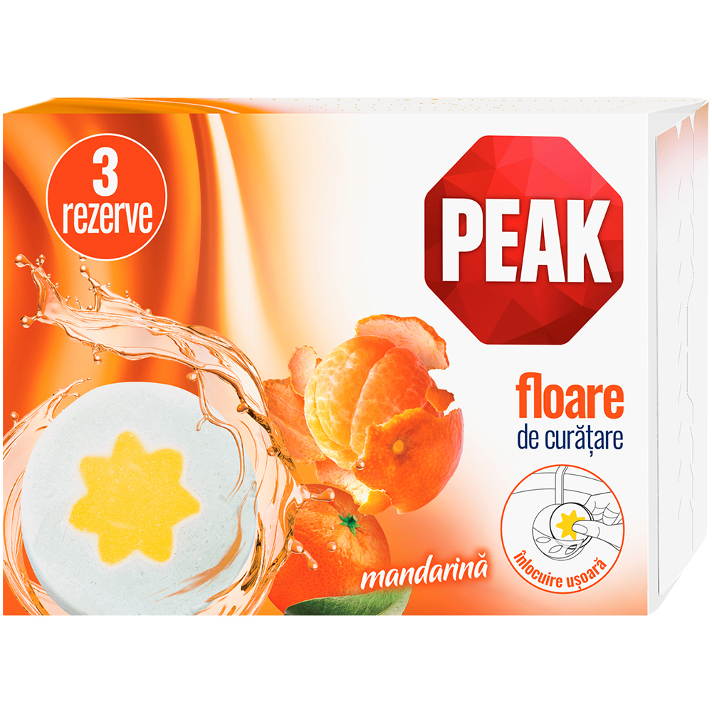 Rezerva odorizant toaleta PEAK Floare de Curatare, Mandarina, 3 x 45g